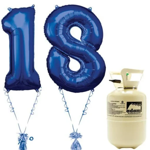 Age 18 Blue Foil Kit With Helium, Ribbon And Weights