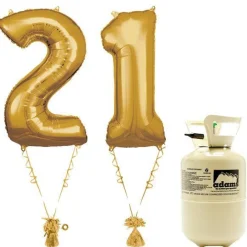 Age 21 Gold Foil Kit With Helium, Ribbon And Weights