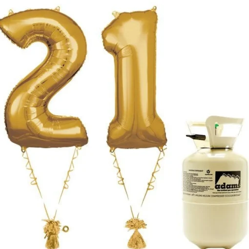Age 21 Gold Foil Kit With Helium, Ribbon And Weights