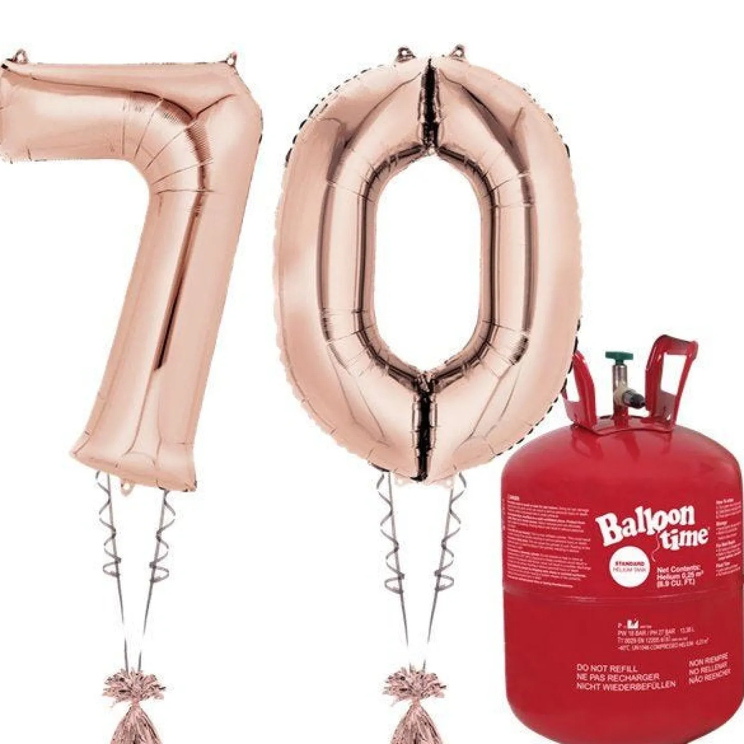 Age 70 Rose Gold Foil Kit With Helium, Ribbon And Weights