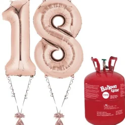 Age 18 Rose Gold Foil Kit With Helium, Ribbon And Weights