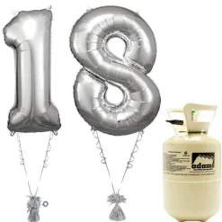 Age 18 Silver Foil Kit With Helium, Ribbon And Weights