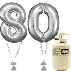 Age 80 Silver Foil Kit With Helium, Ribbon And Weights