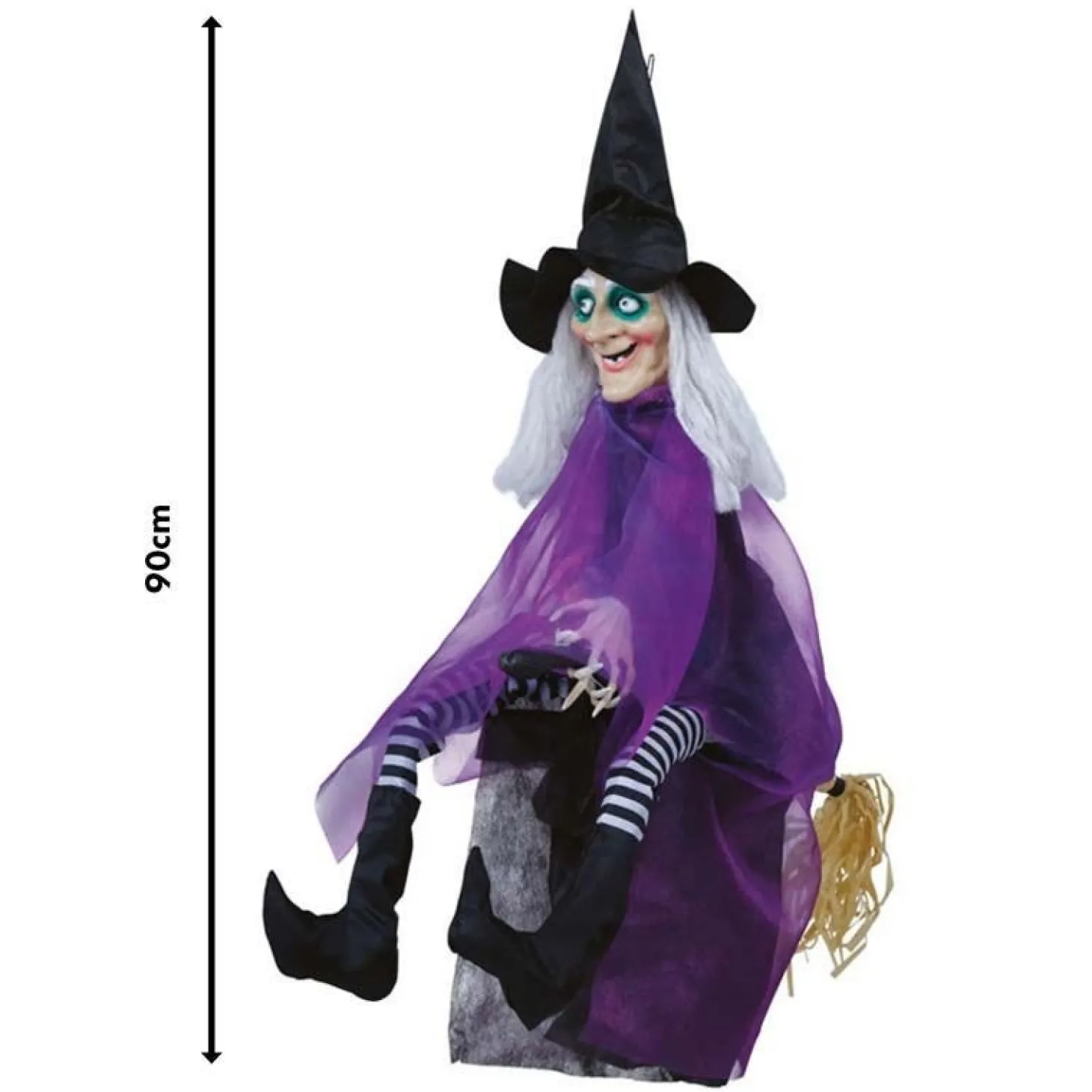 Animated Witch On A Broom - 90Cm