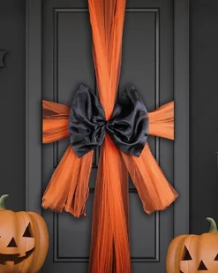 Black & Orange Chiffon Door Bow