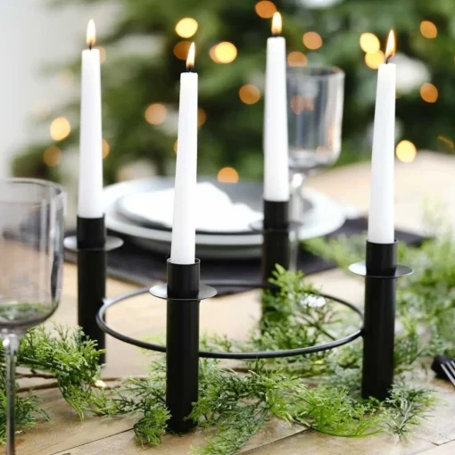 Black Metal Circular Candle Holder - 27.5Cm