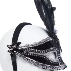 Black Velvet Masquerade Mask With Feathers