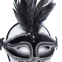 Black Velvet Masquerade Mask With Feathers