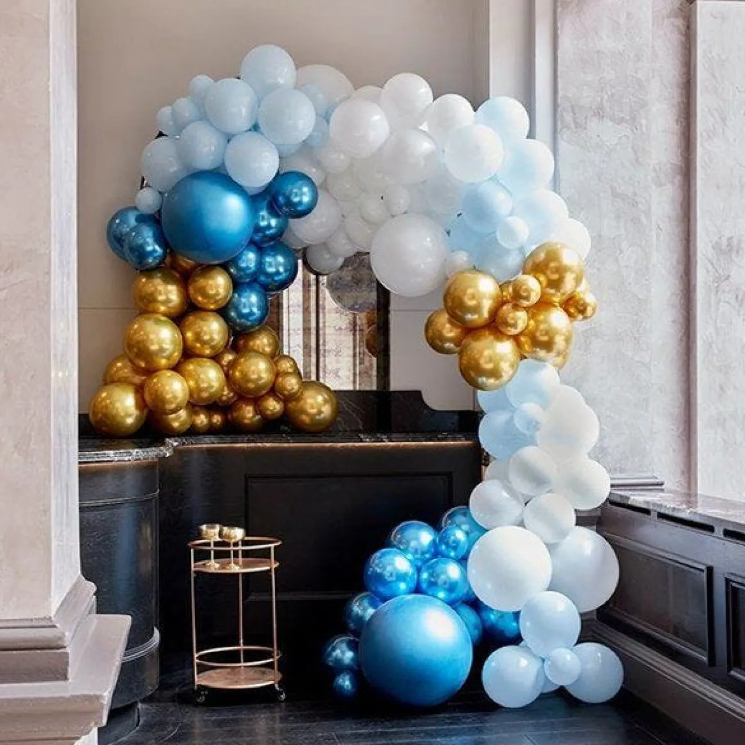 Blue & Gold Chrome Large Balloon Arch Diy Kit - 200 Balloons