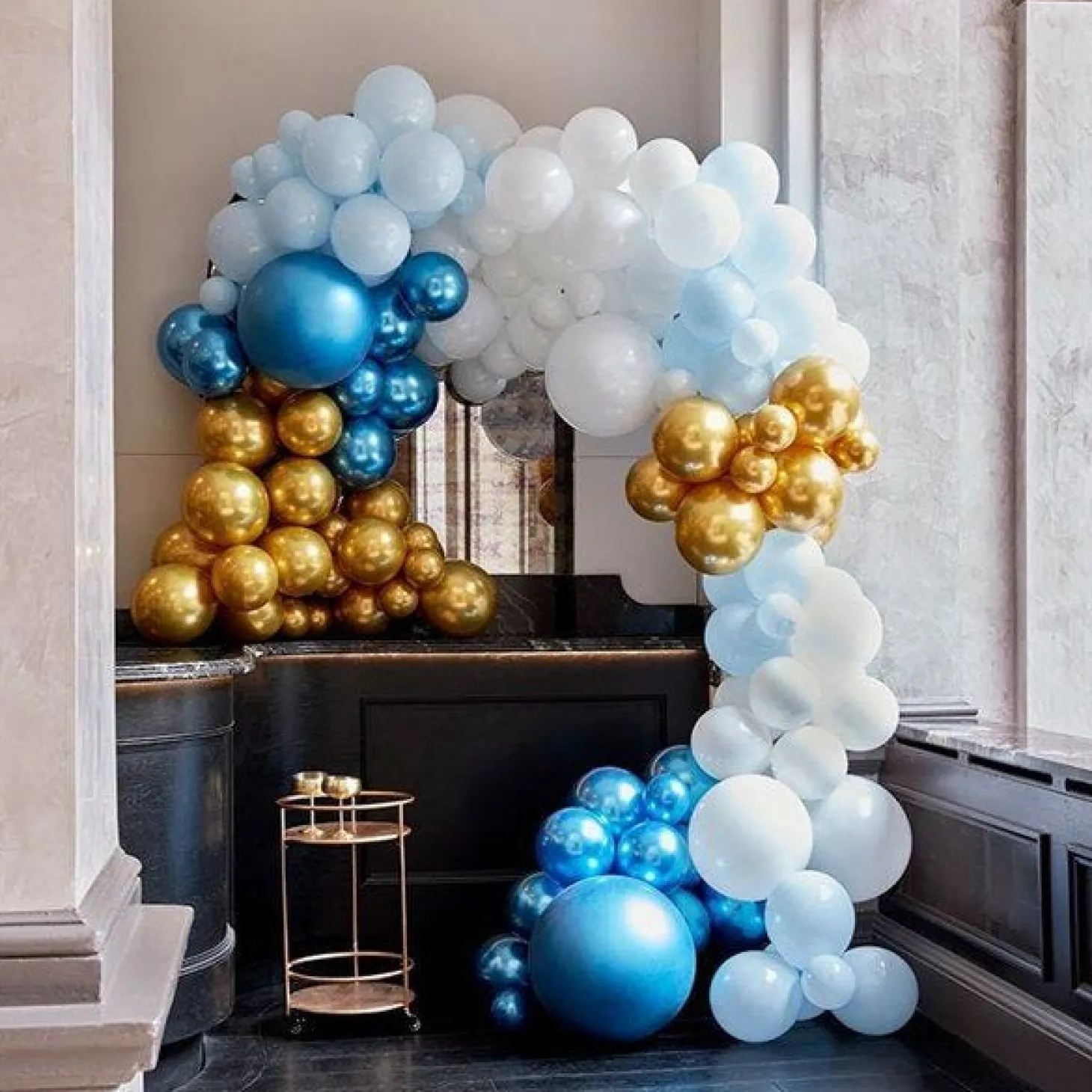 Blue & Gold Chrome Large Balloon Arch Diy Kit - 200 Balloons