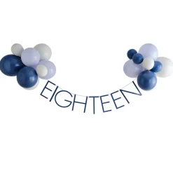 Blue Eighteen Paper Banner With Latex Balloons - 1.5M