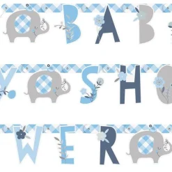 Blue Floral Elephant Baby Shower Banner - 1.6M