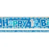 Blue 'Happy 1St Birthday' Holographic Foil Banner - 3.7M