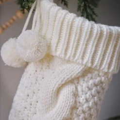 Cream Knitted Christmas Stocking - 45Cm