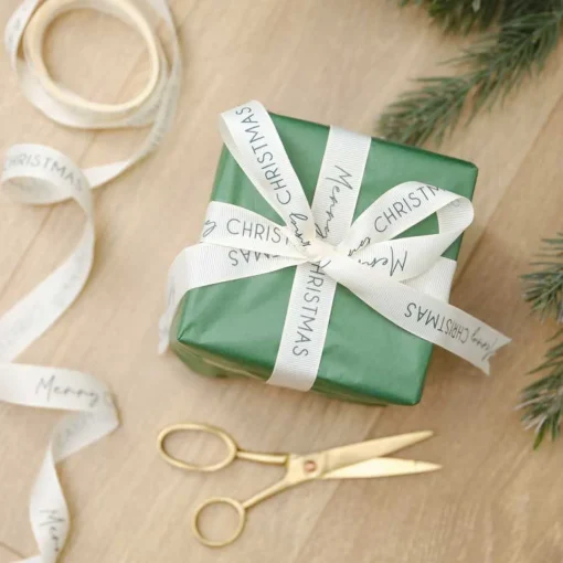 Cream Merry Christmas Ribbon - 5M
