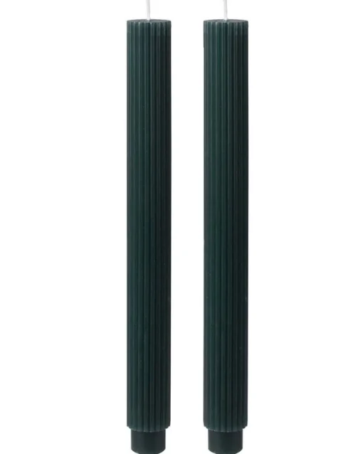 Dark Green Ribbed Candles (2Pk)