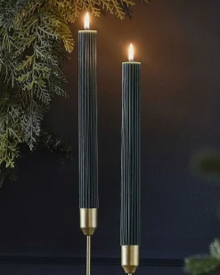 Dark Green Ribbed Candles (2Pk)