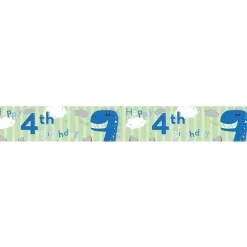 Dinosaur 'Happy 4Th Birthday' Holographic Foil Banner - 2.6M