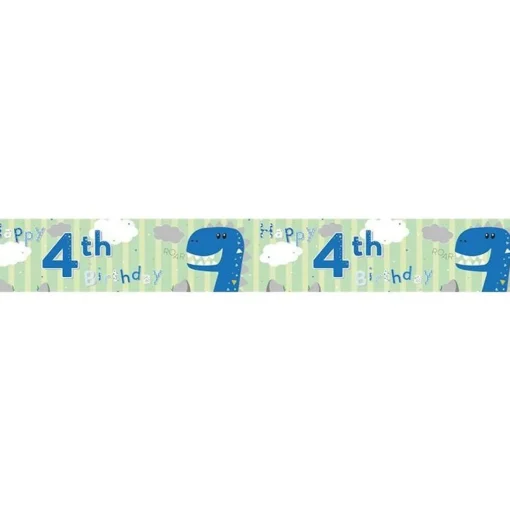 Dinosaur 'Happy 4Th Birthday' Holographic Foil Banner - 2.6M