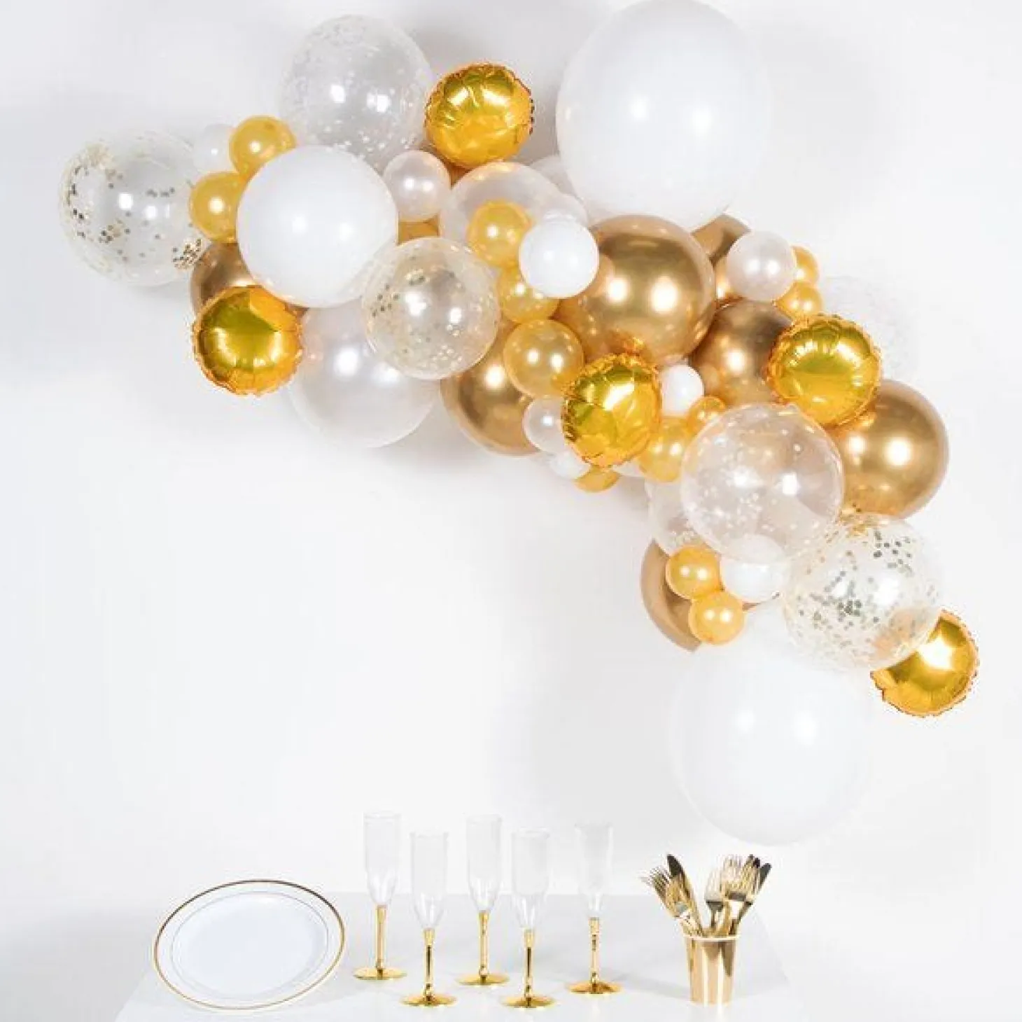Gold & White Balloon Arch Garland - 66 Balloons