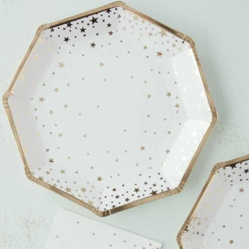 Gold Foil Star Paper Plates - 23Cm (8Pk)