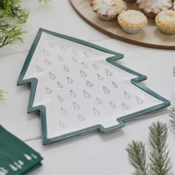 Green & White Tree Print Paper Plates - 30Cm (8Pk)