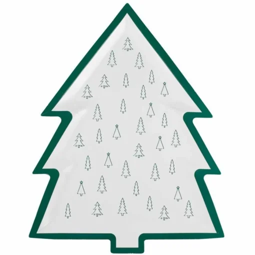 Green & White Tree Print Paper Plates - 30Cm (8Pk)