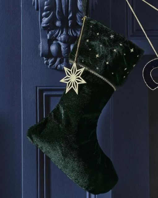 Green Velvet With Embroidery Stocking