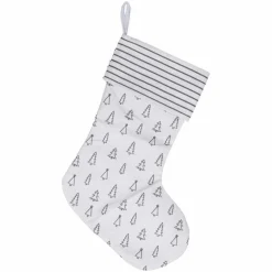Grey Tree And Stripe Printed Christmas Stocking - 45Cm