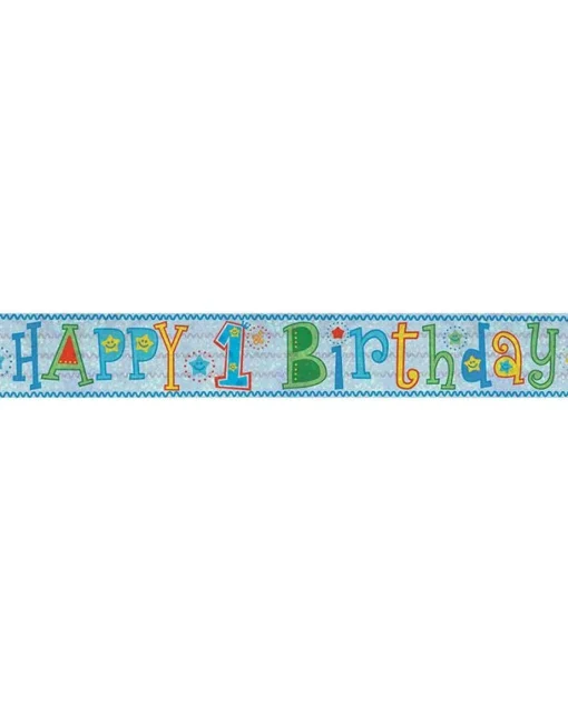 Holographic Happy 1St Birthday Boy Foil Banner - 2.7M