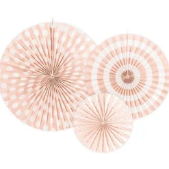 Light Pink Patterned Paper Fans 23Cm-40Cm (3Pk)