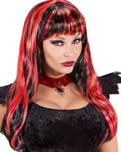 Long Black & Red Wig