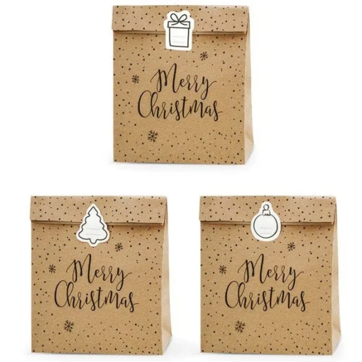 Merry Christmas Kraft Gift Bags - 27Cm (3Pk)