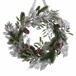 Mistletoe, Pine Cone & Silver Foliage Christmas Wreath - 40Cm