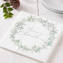 Mistletoe Weath Merry Christmas Paper Napkins - 33Cm (16Pk)
