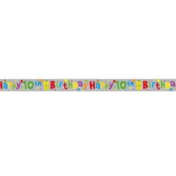 Multi Coloured 'Happy 10Th Birthday' Holographic Foil Banner - 2.6M