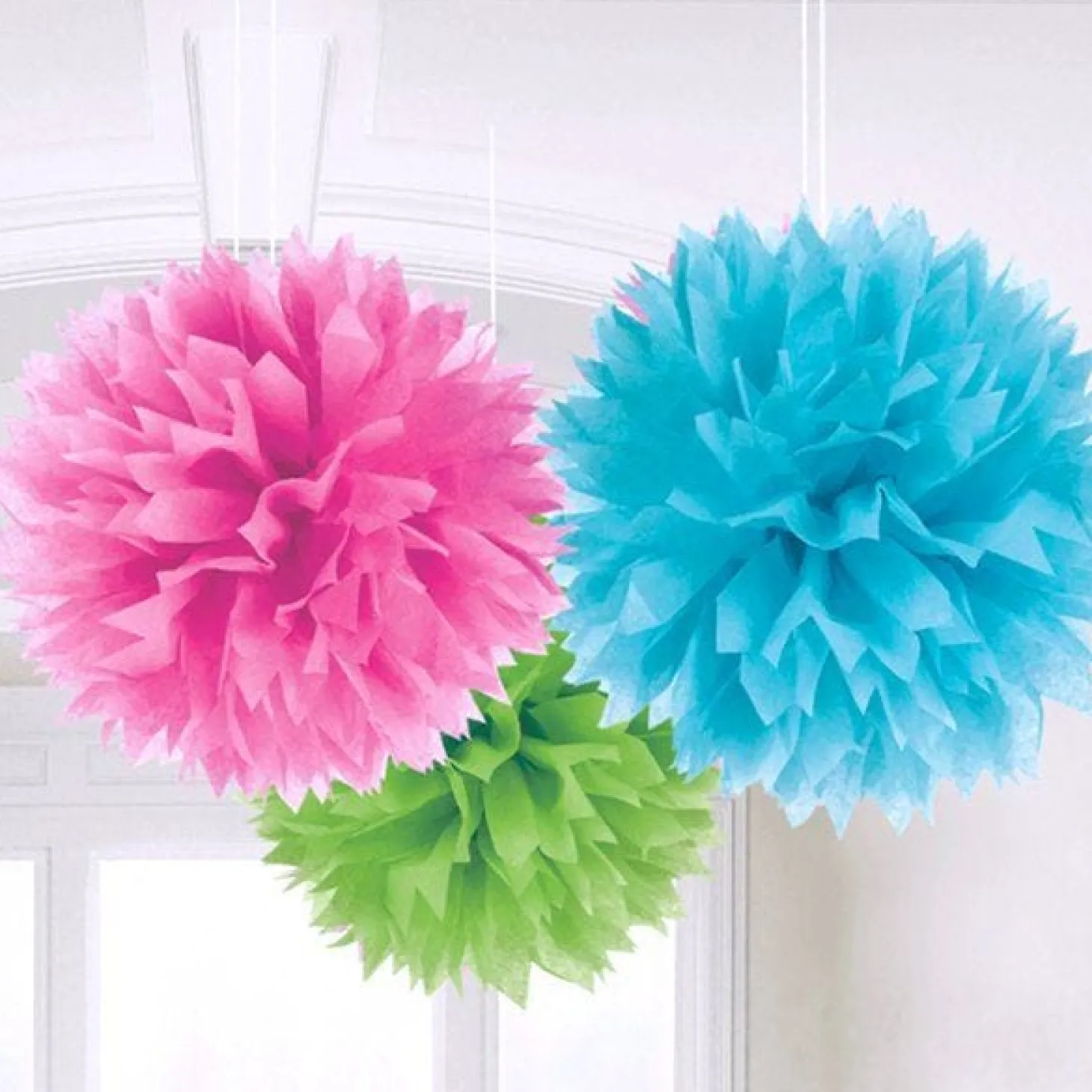 Multicoloured Pom Pom Decorations - 40Cm (3Pk)