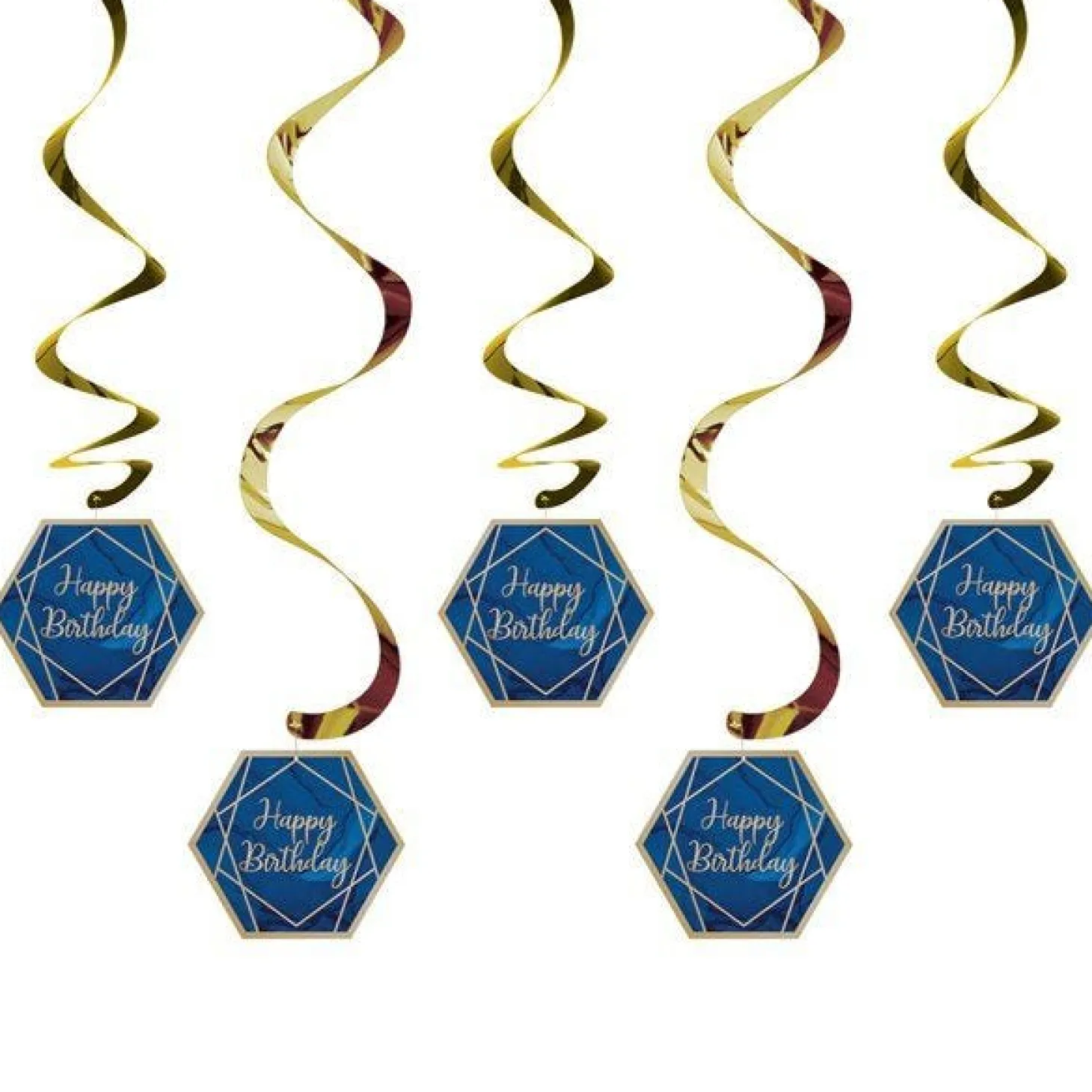 Navy & Gold Geode 'Happy Birthday' Hanging Swirls (5Pk)