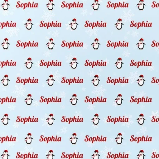 Penguin & Snowflake Christmas Personalised Wrapping Paper- 62 X 100Cm Sheet