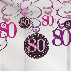 Pink Age 80 Hanging Swirls - 45Cm (12Pk)
