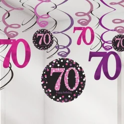 Pink Age 70 Hanging Swirls - 45Cm (12Pk)