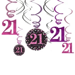 Pink Age 21 Hanging Swirls - 45Cm (12Pk)