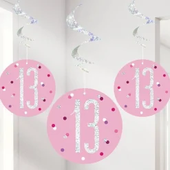 Pink Birthday Glitz Age 13 Hanging Swirls - 80Cm (6Pk)