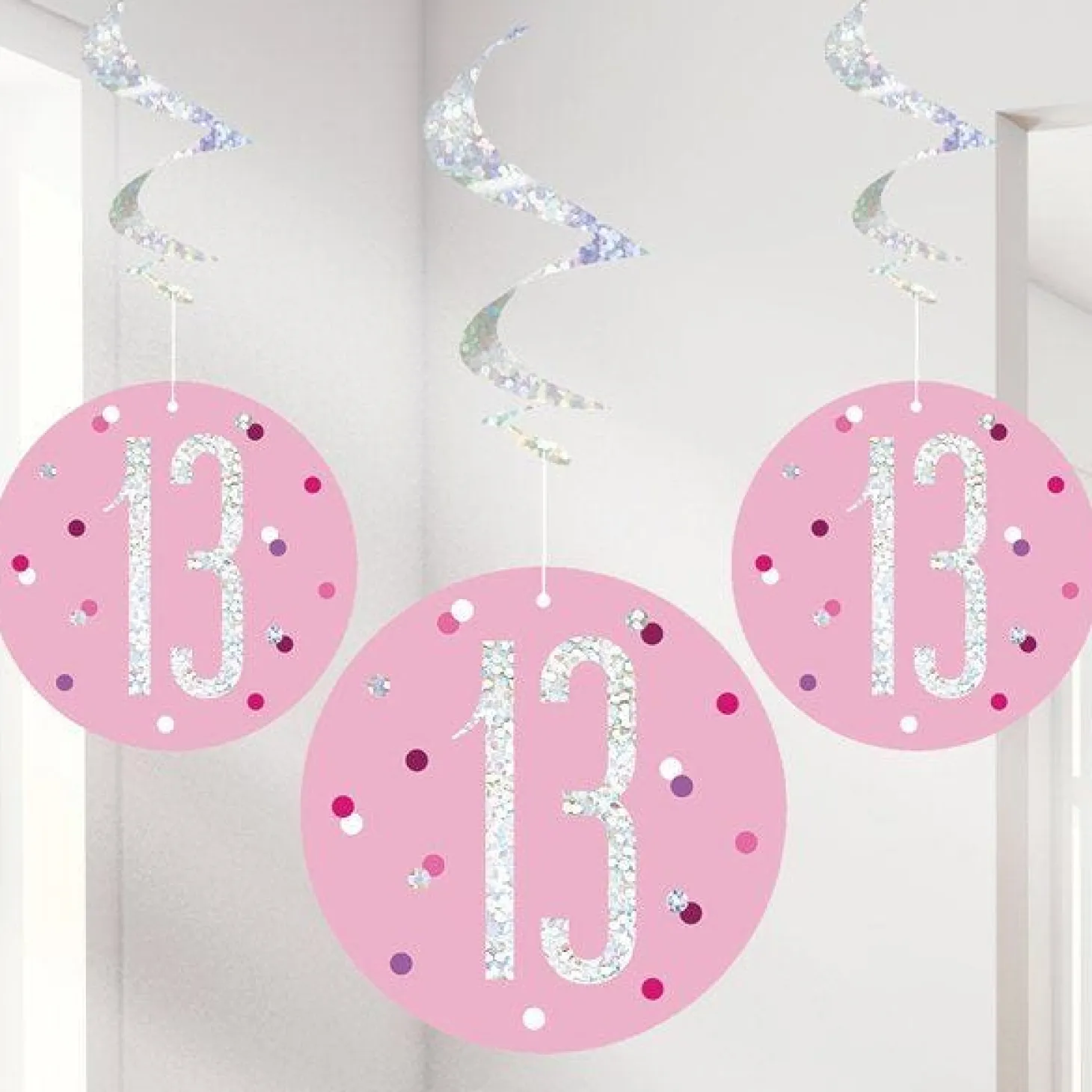 Pink Birthday Glitz Age 13 Hanging Swirls - 80Cm (6Pk)