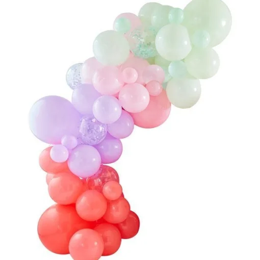 Pink, Lilac, Pastel Green And Confetti Balloon Arch - 75 Balloons