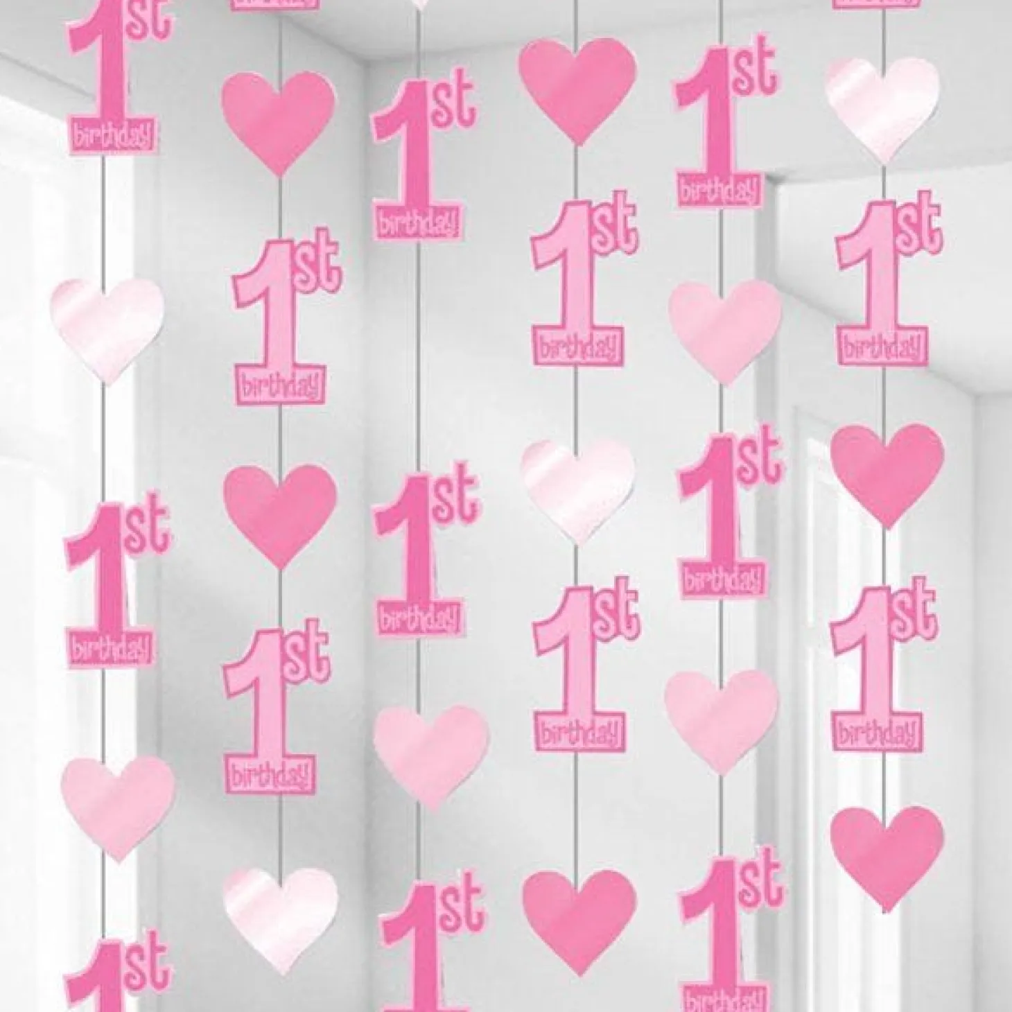 Pink 1St Birthday String Decoration (6Pk)