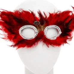 Red & Black Feather Masquerade Mask