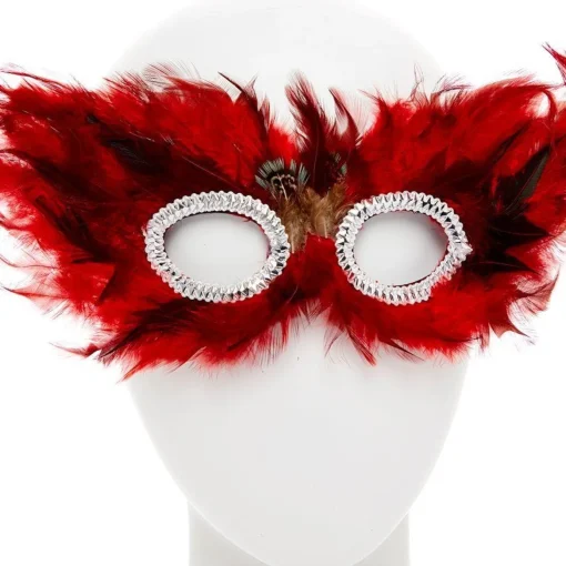 Red & Black Feather Masquerade Mask