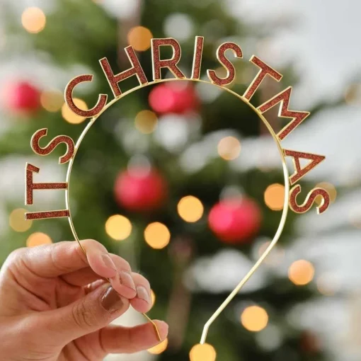 Red & Gold It's Christmas Metal Headband