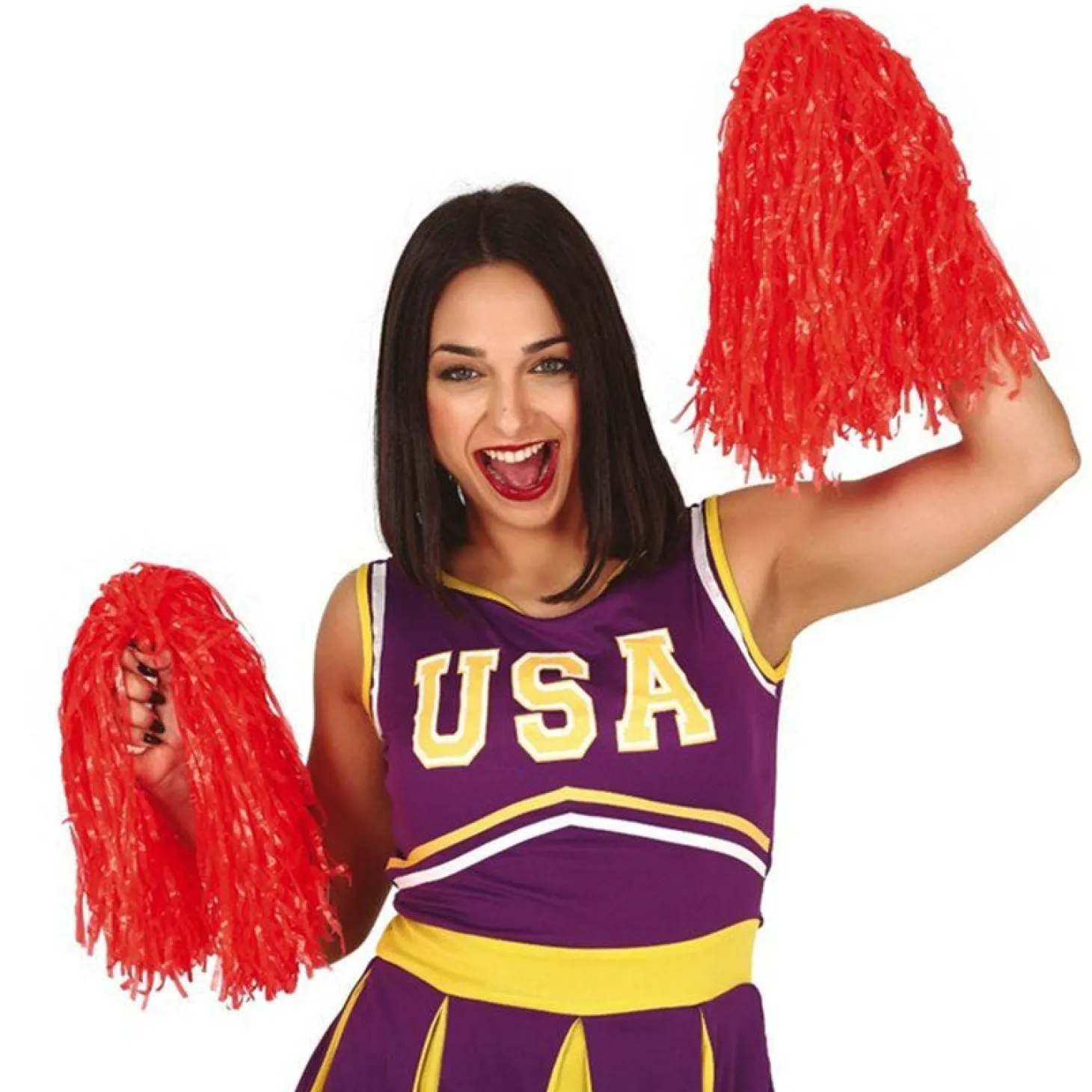 Red Cheerleading Pom Poms - Standard Tinsel